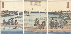 Balsas no rio Sumida Sumidagawa watashi no zu (título do objeto) Vistas famosas da Capital Oriental (título da série) Toto meisho zue (título da série no objeto) de Hiroshige (I) , Utagawa