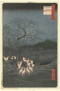 Incêndios de raposa na noite de Ano Novo na urtiga Shozoku em Oji
Oji Shozoku enoki omisoka no kitsunebi (título sobre o objecto)
Cem rostos famosos em Edo (título da série)
Meisho Edo hyakkei (título da série sobre o objecto)