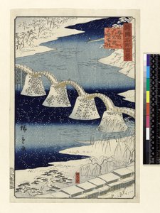 Kintai ponte na neve, da série &39;Shokoku Meisho Hyakkei&39;, (impressão woodblock colorido à mão)