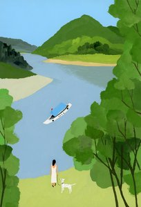 Uma mulher a olhar para o navio. de Hiroyuki Izutsu