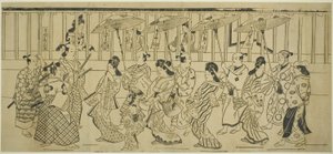 Um desfile de cortesãs de Hishikawa Moronobu