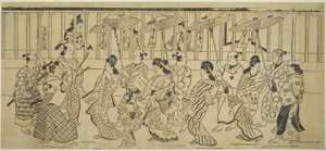 Desfile de cortesãs, c.1690 (xilogravura; sumizuri-e, kakemono yoko-e) de Hishikawa Moronobu
