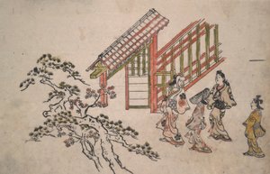 Perto da Porta de Nova Yoshiwara de Hishikawa Moronobu