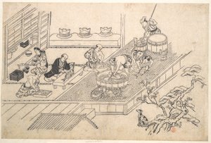 A cozinha de uma Joroya de Hishikawa Moronobu