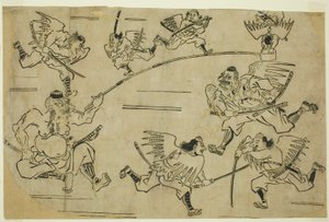 O Rei Tengu treinando seus alunos de Hishikawa Moronobu