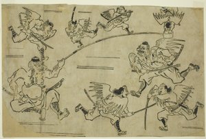 O rei Tengu treinando seus alunos, c.1690