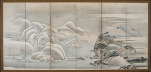 Paisagem: duas das quatro estações, outono e inverno, período Edo, final do século XVIII e início do século XIX. de Hishikawa Sori
