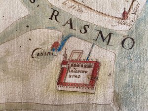 Lazzaretto Nuovo em um mapa do século XVII. de Historical Document.