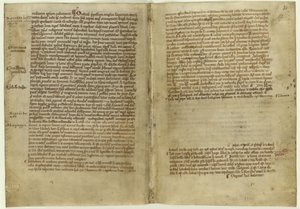 Relato de verso de Magna Carta na Crônica da Abadia de Melrose, década de 1270