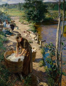 Senhoras da limpeza junto ao rio de Hjalmer Eilif Emanuel Peterssen