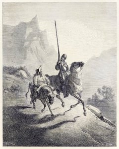 "Don Quixote e Sancho Setting Out" de "Don Quixote" de Miguel de Cervantes (gravura) de Héliodore Joseph Pisan