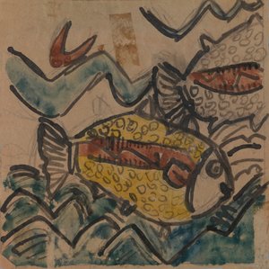 Desenho de peixe para uma placa de cerâmica, ca. 1930-1939. de Holcha Krake