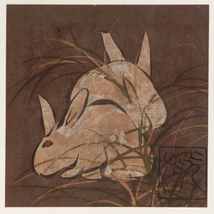 Coelhos e gramíneas, período Edo, final do século XVI e início do século XVII.
