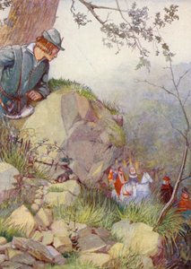 Robin dos Bosques na floresta (litografia a cores) de Honor Charlotte Appleton