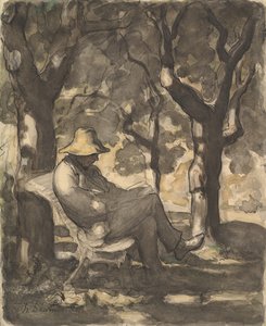 Um homem lendo em um jardim reto..., c. 1865. de Honoré Daumier
