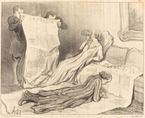 Abonnés recevant leur journal... de Honoré Daumier