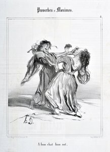 Obra de Honore Daumier (1808-1879). Charivari data de 1840: Serie PROVERBES ET MAXIMES "A bon cat bon rat rat" MUSEE DES BEAUX ARTS - PALAIS LONGCHAMP, MARSEILLE de Honoré Daumier