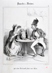Obra de Honore Daumier (1808-1879). Charivari data de 1840: Serie PROVERBES ET MAXIMES "qui aime Bertrand aime son chien" MUSEE DES BEAUX ARTS - PALAIS LONGCHAMP, MARSEILLE de Honoré Daumier