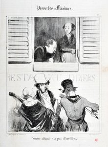 Obra de Honore Daumier (1808-1879). Charivari data de 1840: Serie PROVERBES ET MAXIMES "A fome não tem ouvidos" MUSEE DES BEAUX ARTS - PALAIS LONGCHAMP, MARSEILLE de Honoré Daumier