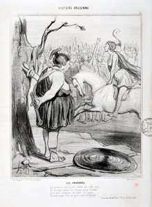 Obras de arte de Honore Daumier (1808-1879) Charivari data de 1842: Serie HISTORIE ANCIE Les Amazones. "No primeiro incêndio do dia, perante a sua nobre rainha, foram vistos cavalos domesticados e cheios de ardor. E o jovem vencedor no meio da arena rece de Honoré Daumier