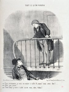 Obra de Honore Daumier (1808-1879). Charivari data de 1853: Serie TUDO O QUE VOCÊ DARÁ "Com licença, vou sentar-me à mesa. Sobre isso! Você jantou? - Não, ainda não. "Bem, bem, eu estarei na mesa antes de você" MUSEE DES BEAUTS ARTS - PALAIS L de Honoré Daumier
