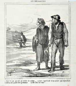 Obra de Honore Daumier (1808-1879). Charivari data de 1864: Serie LES LANDSAGISTS "- Neste que é um corpo engraçado... desenha um retrato de uma árvore que não produz apenas maçãs... ele é louco por!..." MUSEU DE BELAS ARTES - PALÁCIO LONGCHAMP, de Honoré Daumier