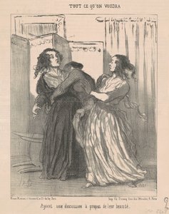 Tendo uma discussão sobre sua beleza de Honoré Daumier