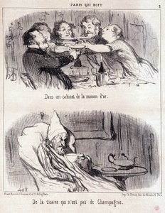 Desenho animado sobre abuso gastronómico. Serie "Paris qui bebe": "num armário da casa d