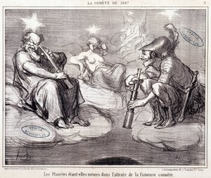 Desenho animado sobre ciência. Serie Sur "The Comete of 1857": "Os próprios planetas estão à espera do famoso Comete". Gravado por Honore DAUMIER (1808-1879), 25 de março de Honoré Daumier