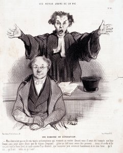 Desenho animado sobre divórcios: Série "Os Bons Dias da Vida": "Um pedido de separação...". Gravação por Honore DAUMIER (1808-1879). Extracto do jornal "Le Charivari" de 29 de Janeiro de Honoré Daumier