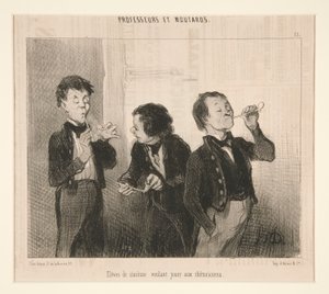 Alunos do sexto ano querendo bancar retóricos, de Professores e Moutards de Honoré Daumier