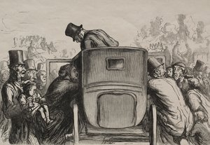 Exposição universal: Letranger encontra todas as facilidades para retornar ao seu hotel. de Honoré Daumier