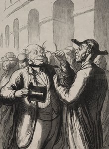 Exposição Universal: Inspecionando fotografias em catracas. de Honoré Daumier
