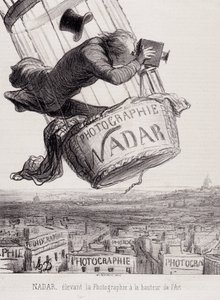 Gaspard Felix Tournachon dit Felix Nadar (1820-1910) elevando a fotografia ao auge da arte. Litografia baseada em um desenho sobre papel. Dim: 29x41cm. de Honoré Daumier