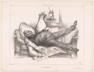 Caricatura de Gilbert du Motier, Marquês de la Fayette, durante um pesadelo Le cauchemar (título no objeto) de Honoré Daumier