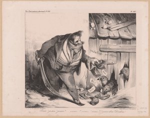 Caricatura do rei Luís Filipe I da França como bandido Petits! petits! petits! (...) Venez donc dindons! (título no objeto) de Honoré Daumier