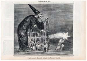 O Cometa de 1857, O astrônomo alemão liberando um pato famoso, de Le Charivari, pub. 1858. de Honoré Daumier