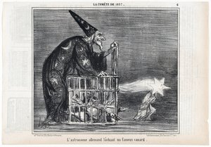 O cometa de 1857, "O astrônomo alemão lançando um famoso pato", de Le Charivari, pub. 1858 (gravura) de Honoré Daumier