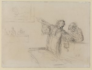La Defense, c.1865 (caneta e tinta e wc no papel) de Honoré Daumier