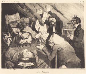 A tentação, paródia de uma pintura de Teniers de Honoré Daumier