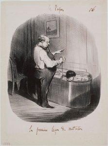 Les Papas- A primeira aula de natação de Honoré Daumier