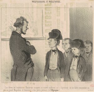 Os alunos da instituição Pascareau experimentam um novo uniforme... de Honoré Daumier