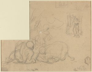 Folha de estudos com dois grandes homens no chão de Honoré Daumier