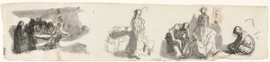 Folha de estudos com um grupo de quatro figuras à direita (reto) de Honoré Daumier