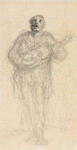 Guitarrista de canto reto, mulher reclinada, apoiando-se no verso do braço, 185560. de Honoré Daumier