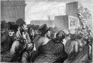 Viajantes de domingo. Cartoon de Honore Daumier (1808-1879). Gravura em "Le Monde Illustré" n°264 de 3 de Maio de 1862. de Honoré Daumier