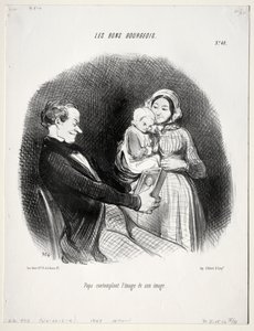 O bom burguês, placa 40: Papai contempla uma imagem de sua imagem de Honoré Daumier