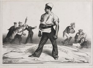 A placa da Associação Mensal 20: Não se intrometa !, 1834. de Honoré Daumier