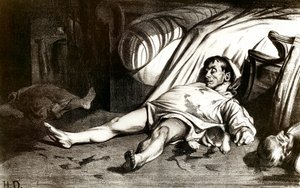O massacre da Rue Transnonain em 14/04/1834: os massacres militares dos habitantes do edifício 12 da Rue Transnonain em Paris, reprimiu-o após a morte de um dos seus oficiais - Litografia de Honore Daumier (1808-1879) 1837. Coleção particular de Honoré Daumier