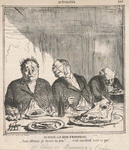 Um convidado em um jantar de comedores de cavalos: Devo oferecer-lhe um pouco mais? Isso é ótimo, não é? de Honoré Daumier
